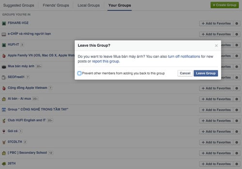 Cách thoát khỏi các group rao vặt trên Facebook
