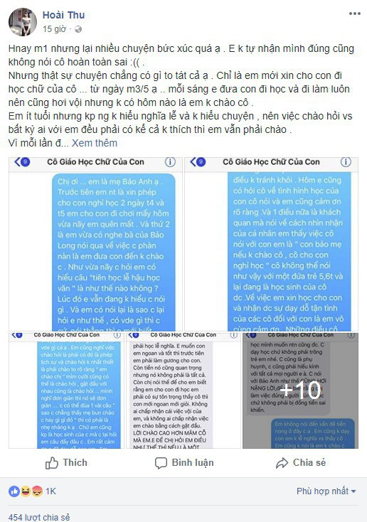 Bài chia sẻ của chị Thu về tình huống trớ trêu lần đầu gặp phải khi cô đòi đuổi học con vì...không nghe thấy mẹ chào cô giáo
