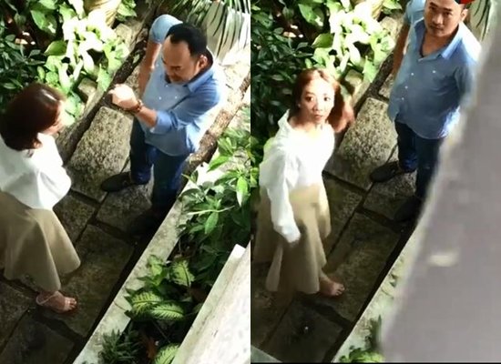 Hình ảnh được cắt ra từ clip quay lén vợ chồng Thu Trang, Tiến Luật, thực ra họ đang quay quảng cáo.