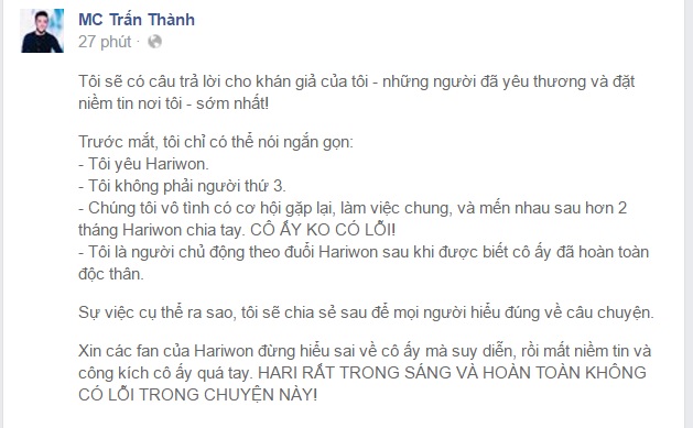 Trấn Thành thản nhiên múa võ sau công khai yêu Hari