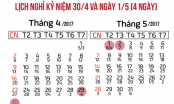 Dịp lễ 30/4 và 1/5/2017 cán bộ, công chức, người lao động sẽ được nghỉ bao nhiêu ngày?