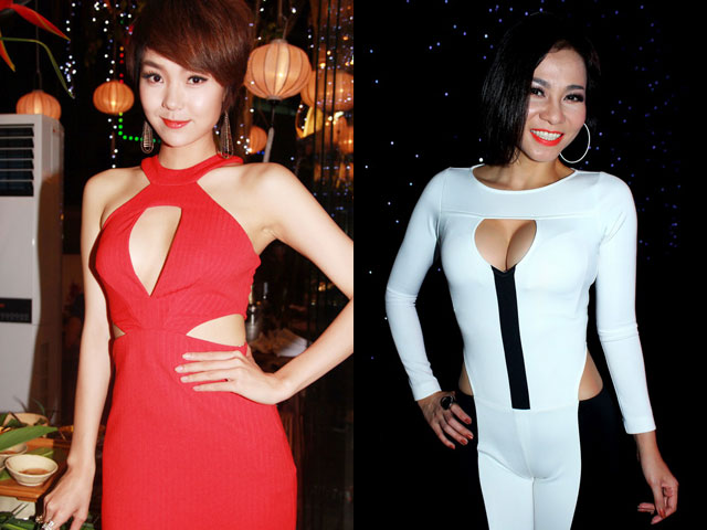 Đó chiếc áo liền thân jumpsuit trắng đen ôm bó sát cơ thể với một lỗ tròn được khoét vừa đủ hở để khoe khéo vòng một đầy đặn khi cô mặc xuất hiện trong lễ trao giải Mai vàng 2011 và ngày Valentine's Day năm 2012.