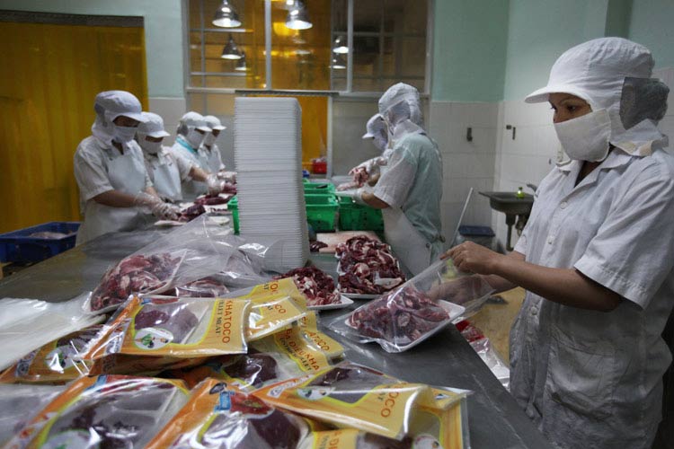Thịt đà điểu được phân loại, đóng gói trong điều kiện vệ sinh.
