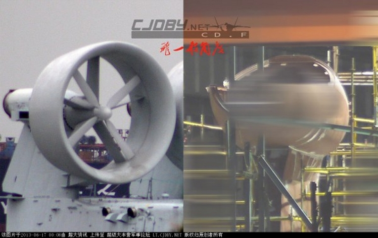 Khối động cơ đẩy cánh quạt được cho là của tàu đổ bộ Bison đang được đóng trong một nhà máy đóng tàu ở tỉnh Quảng Châu, Trung Quốc.