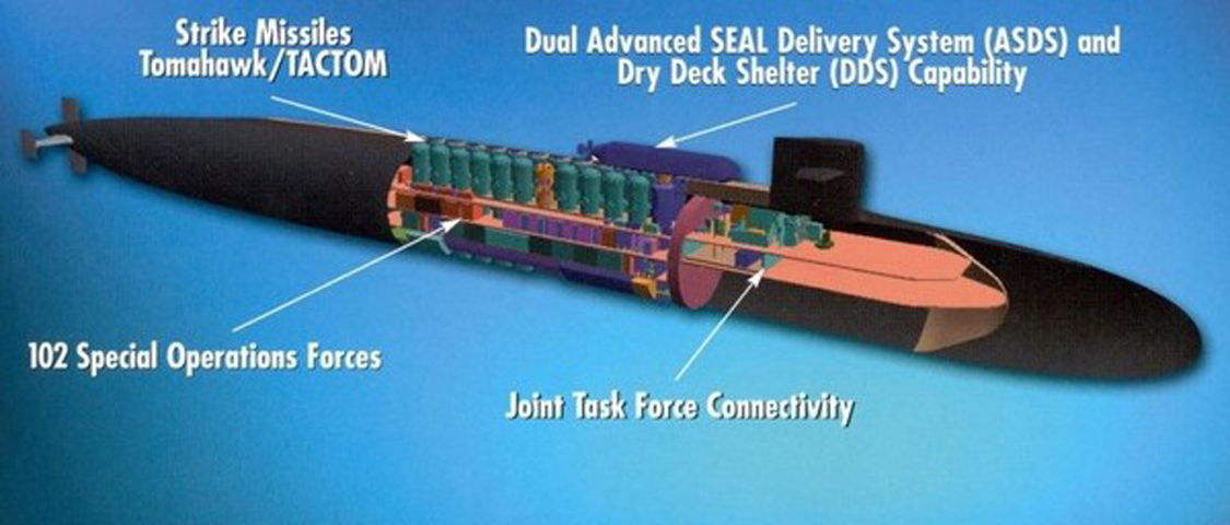 Ngày 19/6/2013, mạng “Japan News Network” cho biết, chiếc tàu ngầm hạt nhân tên lửa hành trình được cải tạo từ tàu ngầm hạt nhân lớp Ohio, đặt tên là USS Michigan, dài 170 m được tái triển khai tại căn cứ Yokosuka. Đây cũng là tàu ngầm hạt nhân có trọng lượng lớn nhất hiện nay của quân Mỹ.