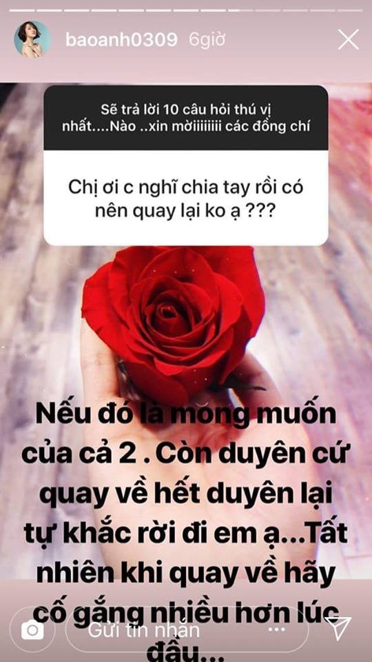 Bảo Anh lần đầu trả lời câu hỏi yêu lại từ đầu và bày tỏ quan niệm tình yêu  của mình trên instagram.