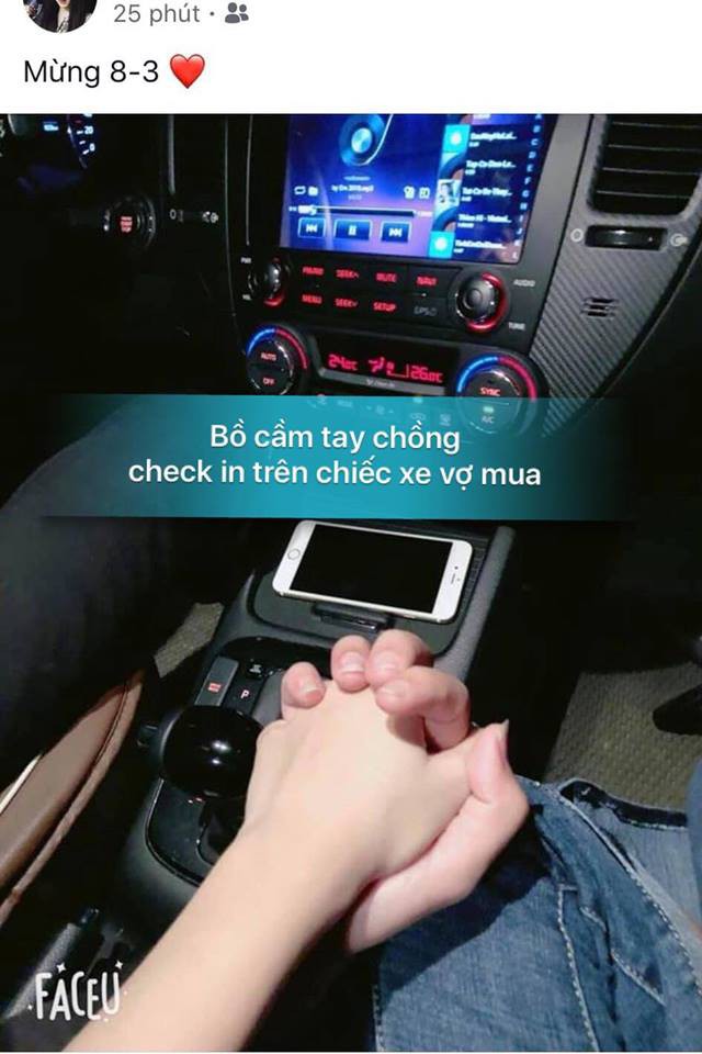 Cô vợ phát hiện bồ nắm tay chồng mình check in trên chiếc ô tô.