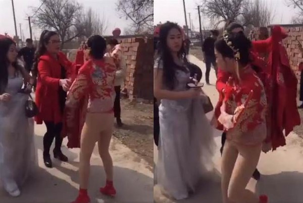 Cô dâu bị đám khách nam lột váy ngay trong đám cưới.