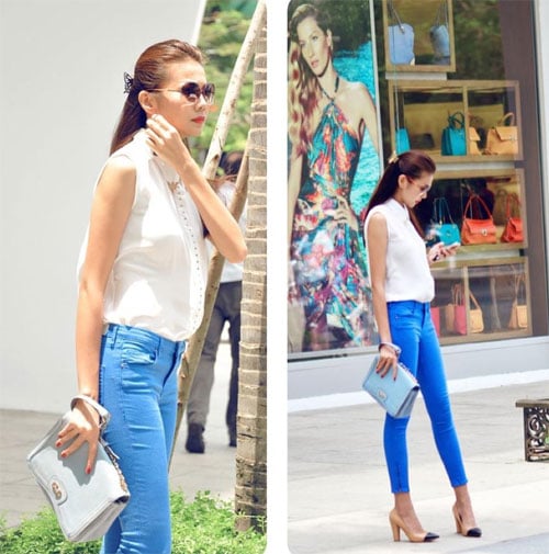 Dù chiếc áo ba lỗ mix với quần jeans vẫn toát lên phong cách sang trọng, đẳng cấp của siêu mẫu Thanh Hằng.