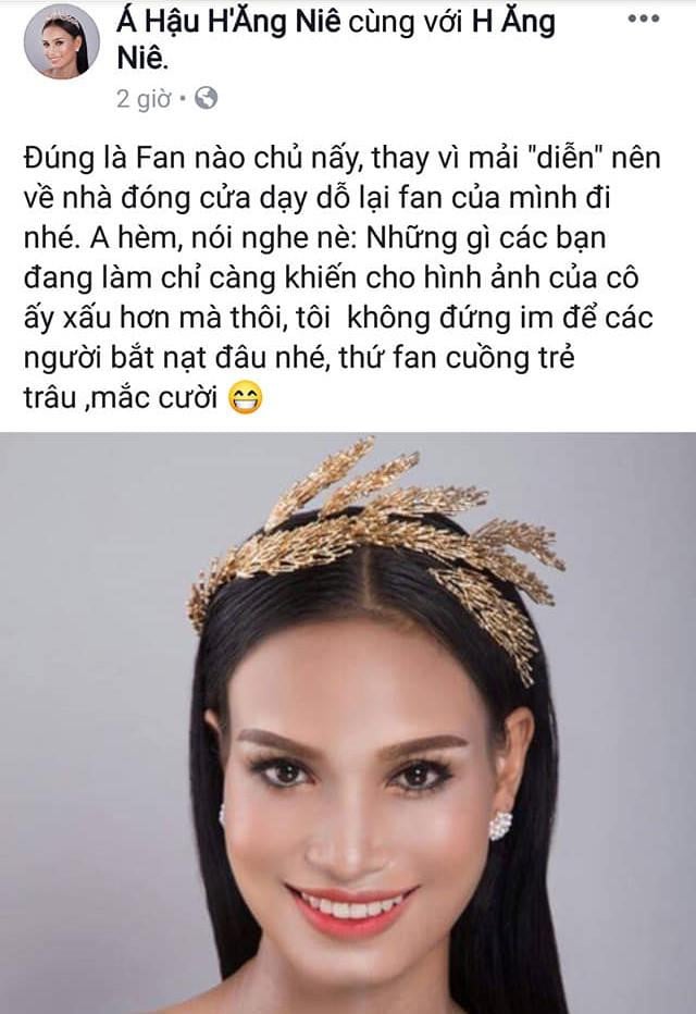 Status bị nghi chửi xéo H'Hen Niê trên fanpage Á hậu H'Ăng Niê, hiện đã bị xóa.