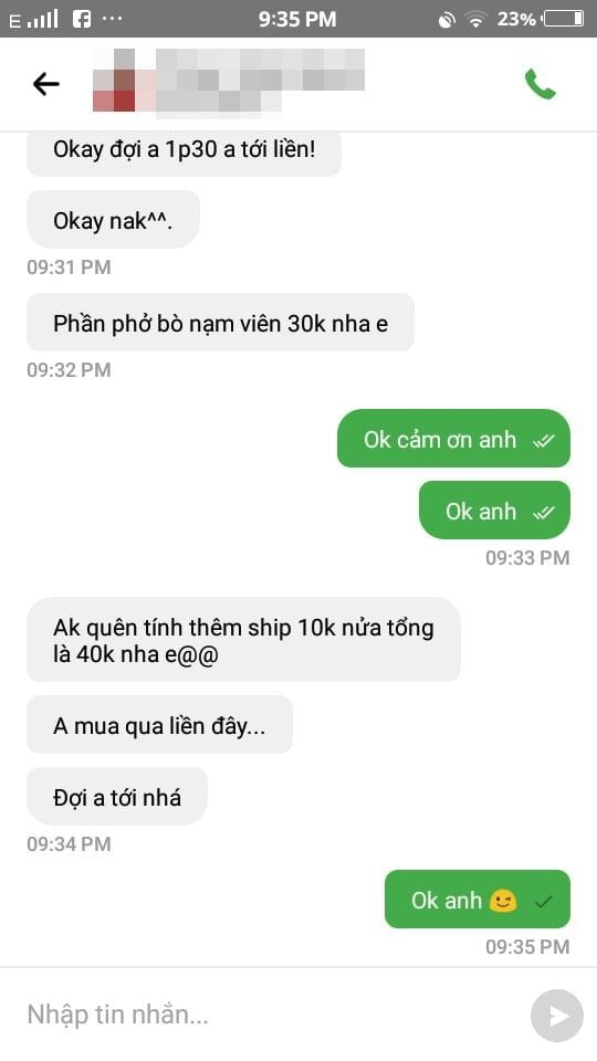 Đoạn hội thoại giữa cô gái và anh chàng shipper 