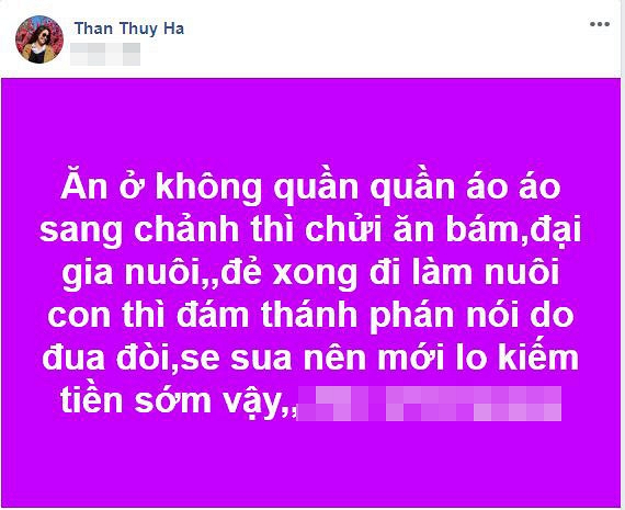 Thân Thúy Hà bức xúc bởi những lời soi mói của dư luận.    