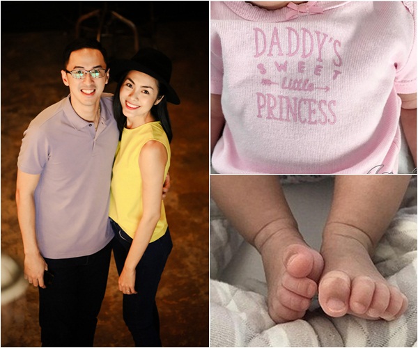 Trước đó khi con gái chào đời chồng Tăng Thanh Hà đã khoe đôi chân nhỏ của con gái