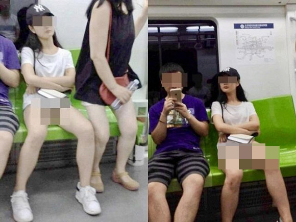 Không mặc nội y nhưng cô gái còn ngồi hớ hênh trên tàu điện ngầm.