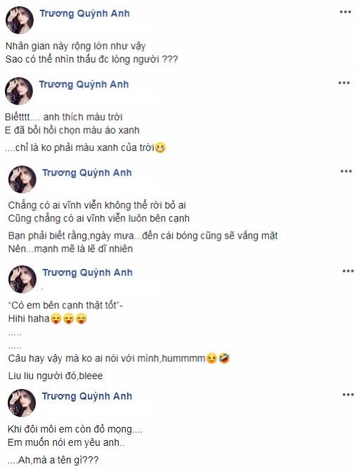  Tổng hợp những staus chứa đựng nhiều ý tứ bóng gió của Trương Quỳnh Anh.