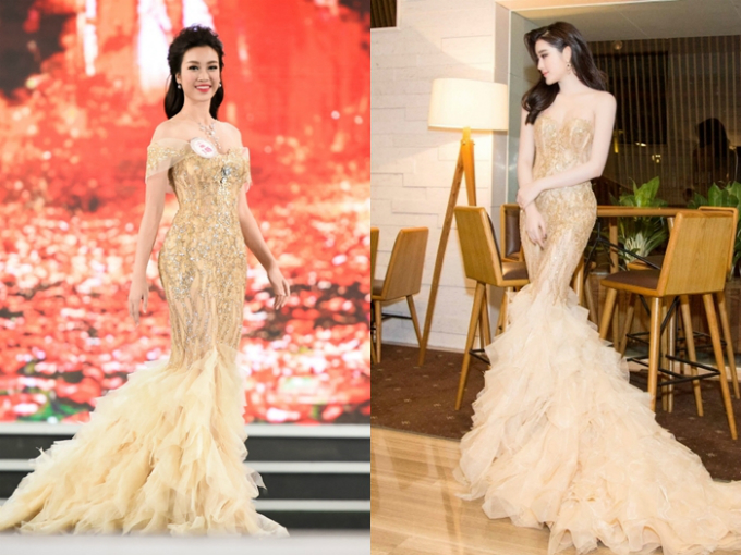 Trong đêm chung kết Hoa hậu Việt Nam 2016, Mỹ Linh diện một chiếc váy gần giống với bộ váy Huyền My từng mặc. Điểm khác biệt duy nhất là chiếc váy phiên bản của Mỹ Linh được gắn thêm trang sức đá và phần vai choàng để tăng thêm sự nổi bật.