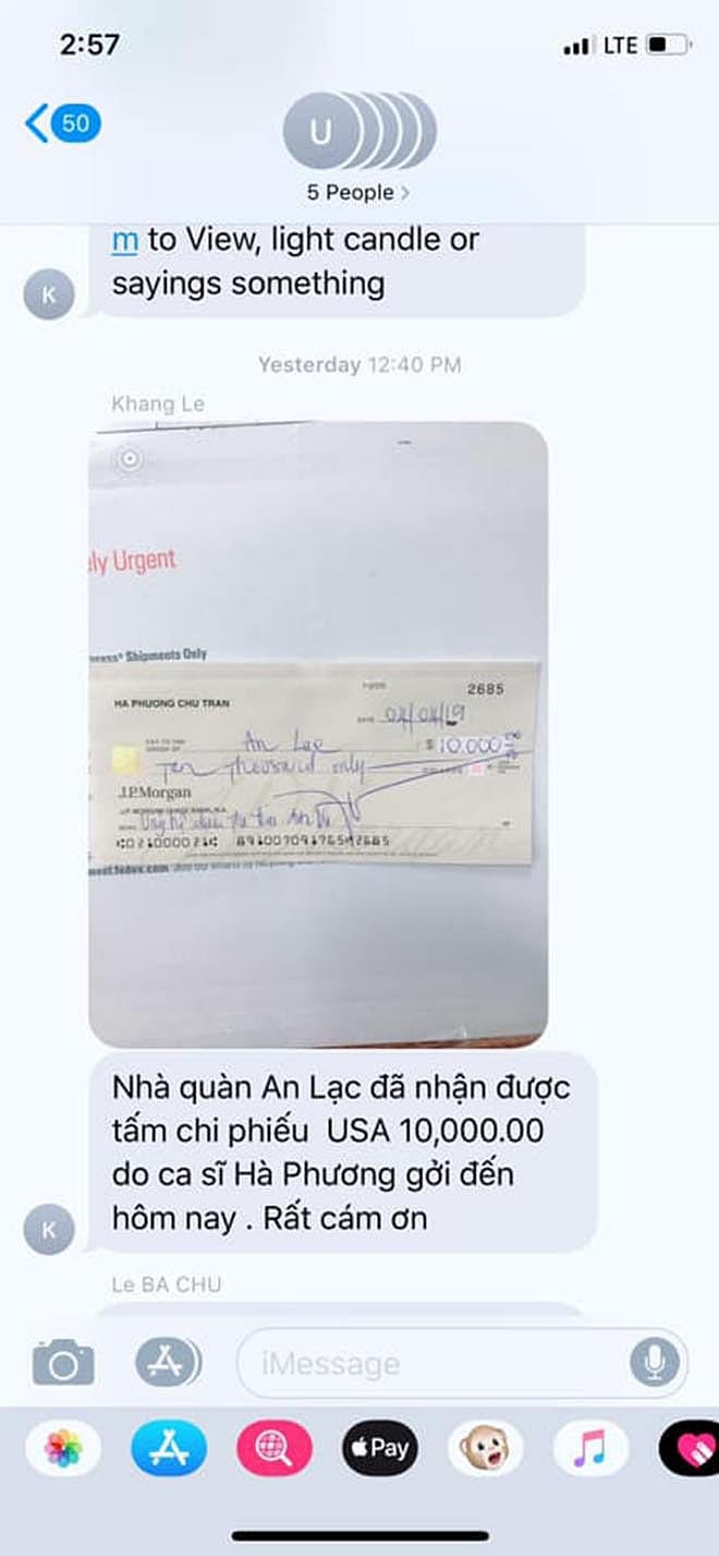 Hà Phương công khai tin nhắn về hình ảnh phiếu chi 10.000 USD hỗ trợ gia đình đưa thi hài Anh Vũ về nước. Đồng thời, cô cũng lên mạng xã hội cho biết mọi người không nên nghe những thông tin thất thiệt.    