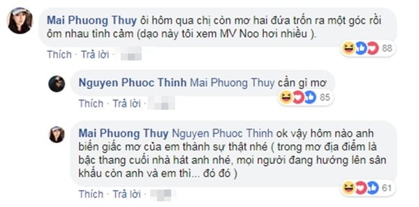 Mai Phương Thúy vừa “thủ thỉ” về giấc mơ đã được Noo Phước Thịnh nhiệt tình đáp lời.  