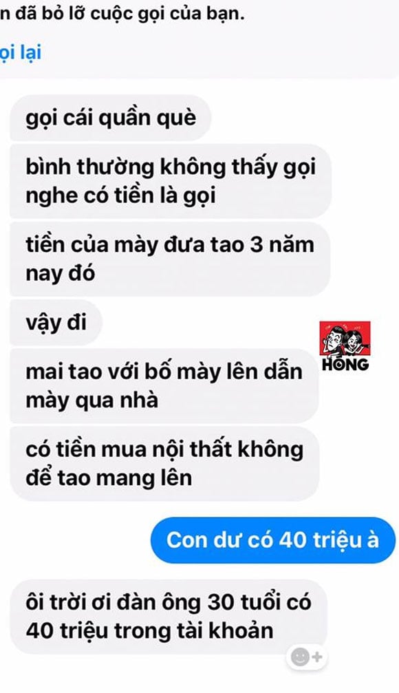 Đoạn hội thoại giữa anh chàng và mẹ.