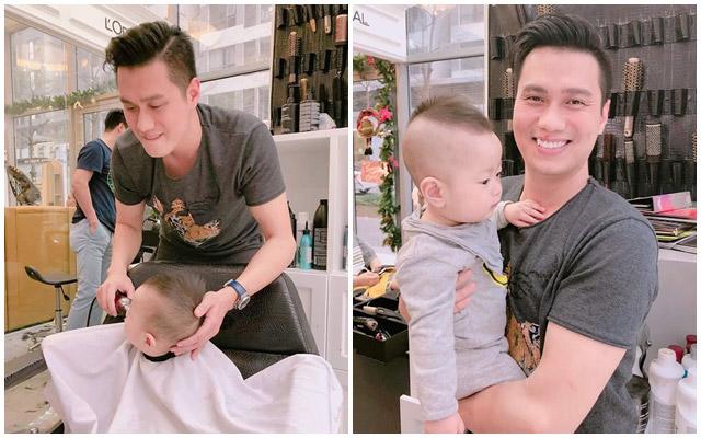 Diễn viên Việt Anh cắt tóc cho con trai
