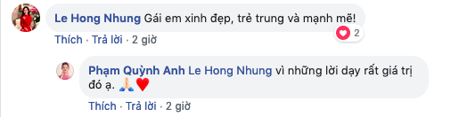 Phạm Quỳnh Anh vừa đăng status bày tỏ quan điểm tích cực đã được đàn chị Hồng Nhung khen ngợi.