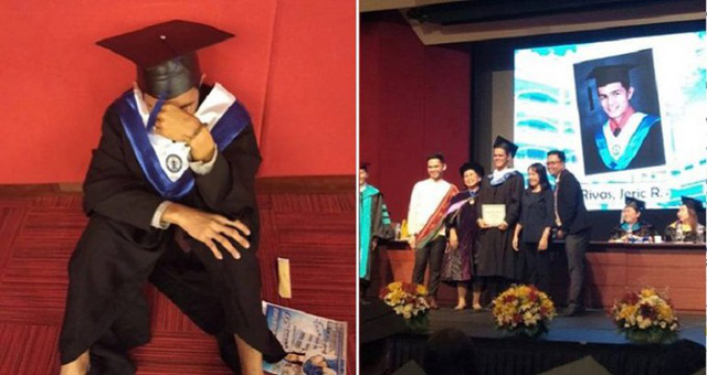 Nam sinh bật khóc trong ngày lễ tốt nghiệp của mình vì không có sự tham dự của bố mẹ.