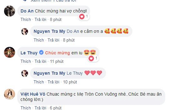 Ở dưới bình luận, nhiều sao Việt đã gửi lời chúc mừng đến Trà My idol khi mẹ tròn con vuông.
