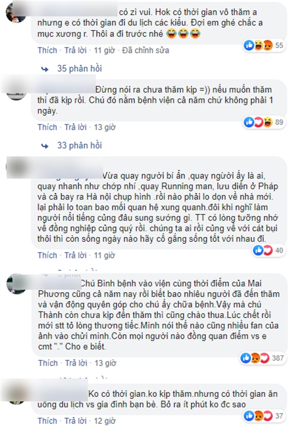 Những ý kiến chỉ trích Trấn Thành vì chia sẻ ''chưa ghé thăm anh kịp''.