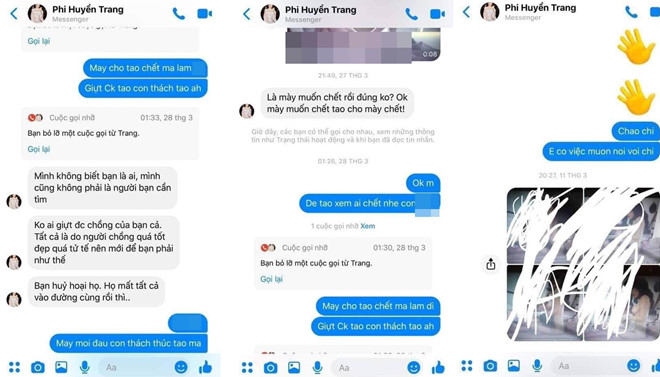 Những hình ảnh tin nhắn của tài khoản Phi Huyền Trang và người lạ mặt.   