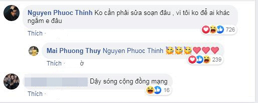 Noo Phước Thịnh gây chú ý khi bình luận status của Mai Phương Thúy.    