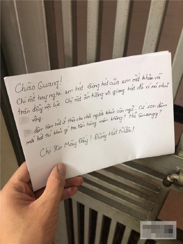 Lời nhắn của chị hàng xóm gửi cho chàng trai đam mê ca hát.