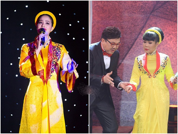 Xuất hiện trong một chương trình, Việt Hương mặc áo dài rất giống Phạm Hương. Nữ danh hài cũng trổ tài hát 