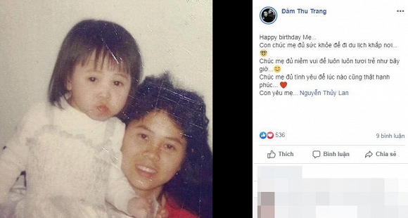 Đàm Thu Trang gửi lời chúc mừng sinh nhật mẹ.  