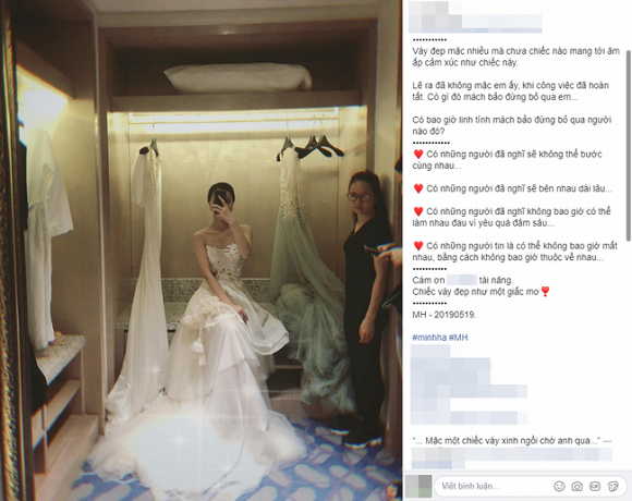 Minh Hà đăng tải hình ảnh trong bộ váy cưới.  