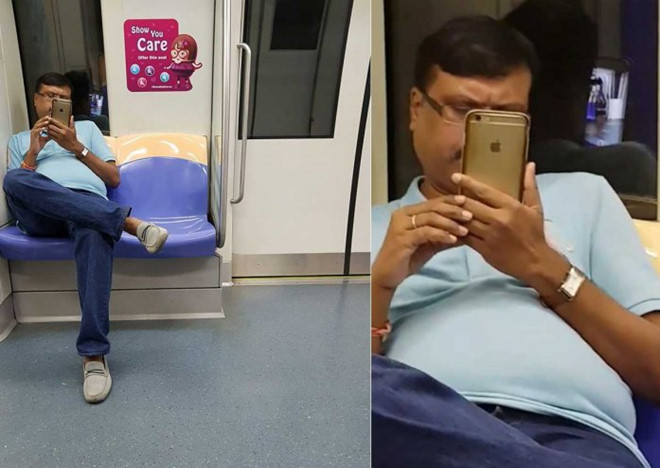 Người đàn ông quay lén phụ nữ trên tàu điện ngầm. Ảnh: Facebook Uma Mageswari.