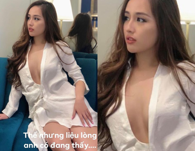 Cô liên tục chia sẻ trên Facebook một số bức ảnh gợi cảm của mình. Trong ảnh, Mai Phương Thúy diện một chiếc áo sơ mi trắng dáng rộng rãi thỏa mái. Phần cổ áo khoét sâu khoe vòng 1 nảy lửa và nóng bỏng của Hoa hậu Việt Nam 2006.