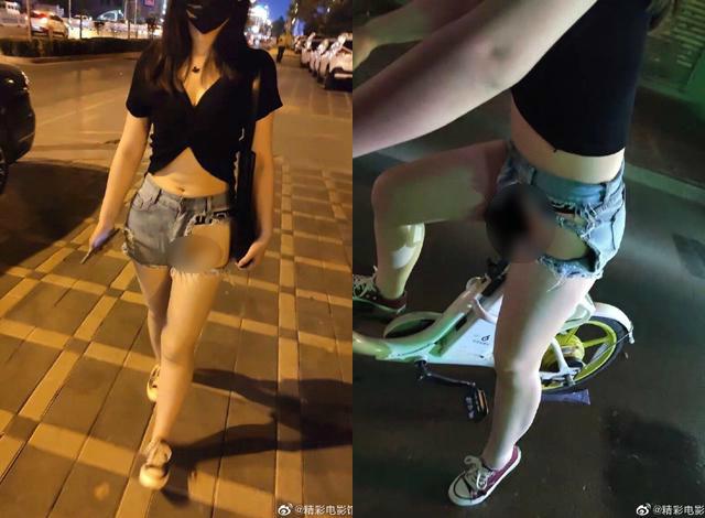 Cô gái này còn thản nhiên đạp xe đạp với chiếc quần nhạy cảm này.