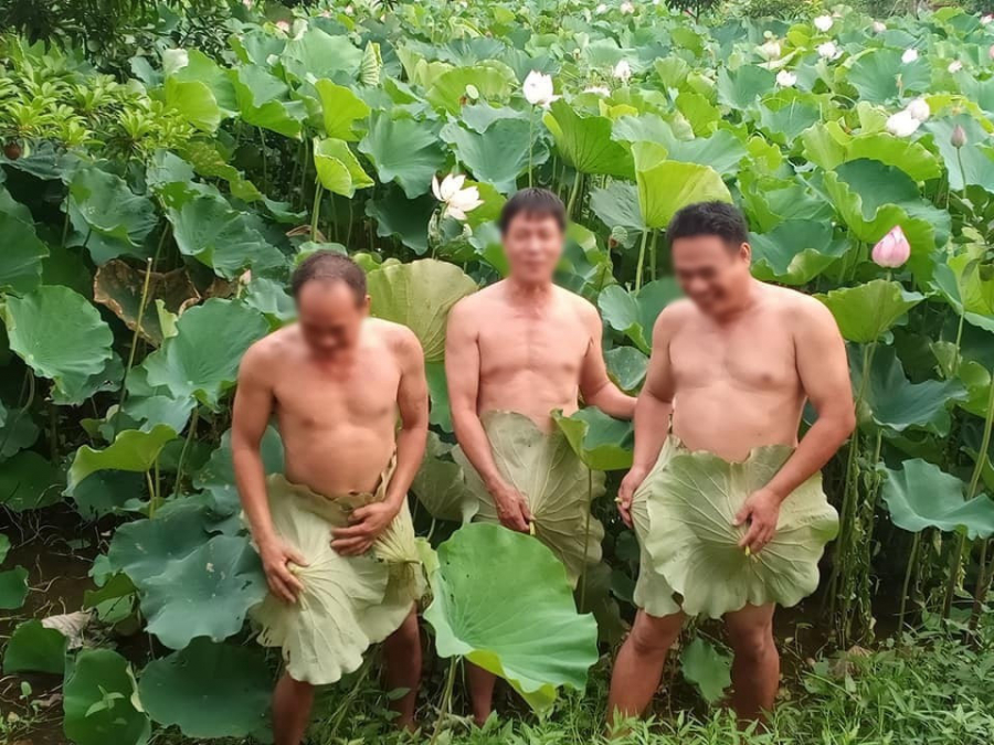3 người đàn ông chụp ảnh phản cảm ở đầm sen.