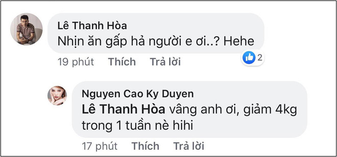 Chia sẻ với NTK Lê Thanh Hoà, Kỳ Duyên khoe đã giảm được 4kg trong 1 tuần