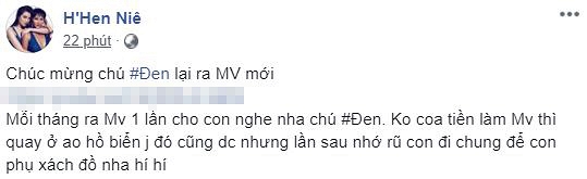 Hoa hậu H’Hen Niê chúc mừng Đen Vâu ra MV mới