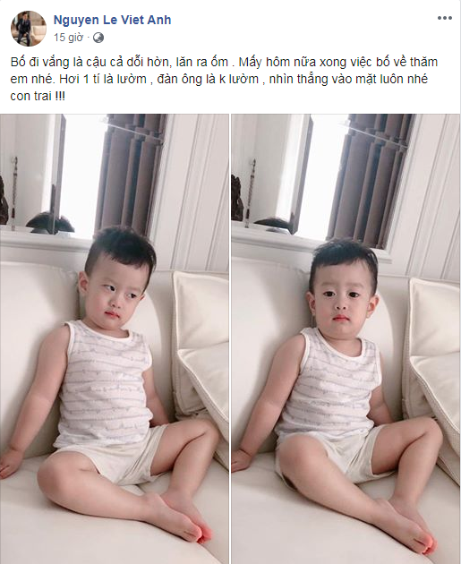 Sau ly hôn, mới đây dòng trạng thái Việt Anh đăng tải như lời ngụ ý, bày tỏ phương châm sống của nam diễn viên, đăng tải hình con trai lên trang cá nhân kèm dòng trạng thái đầy ẩn ý: 