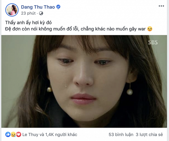 Nàng hậu chia sẻ bức ảnh Song Hye Kyo khóc kèm theo dòng trạng thái 