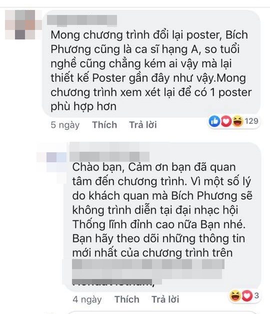 Các fan hâm mộ của Bích Phương đã vào spam bình luận của chương trình. 