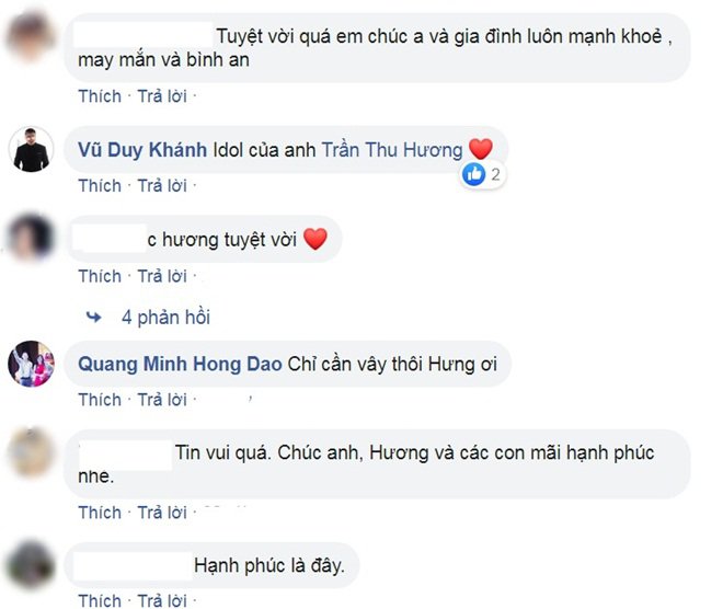 Ca sĩ Vũ Duy Khánh, danh hài Quang Minh cũng như nhiều fan ngưỡng mộ hạnh phúc của Tuấn Hưng.