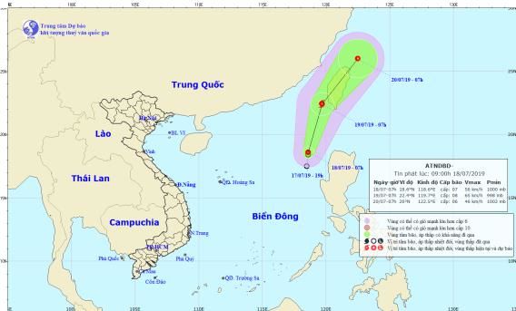 Áp thấp nhiệt đới trên biển Đông khả năng mạnh thành bão. (Ảnh: Trung tâm Dự báo Khí tượng Thủy văn quốc gia).