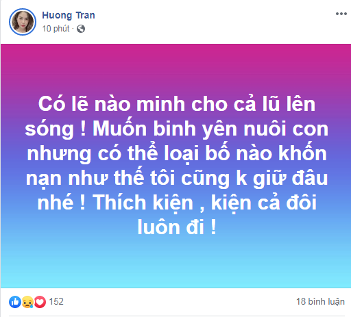 Hương Trần bất ngờ đăng tải dòng trạng thái thu hút sự chú ý từ cộng đồng mạng. Theo đó, Hương Trần không ngần ngại gọi chồng cũ Việt Anh là 