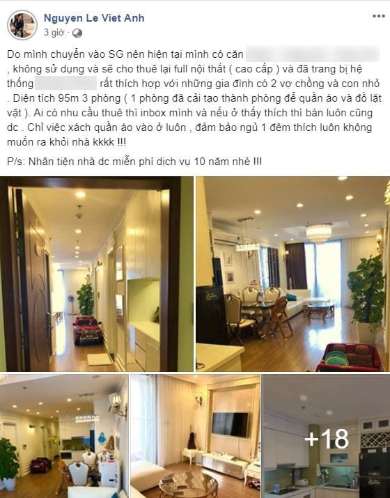 Từng tuyên bố sẽ để lại căn nhà đang ở cho vợ con, tuy nhiên mới đây, nam diễn viên Việt Anh bất ngờ đăng status trên trang cá nhân về việc muốn cho thuê hoặc ai muốn mua thì anh có thể bán luôn căn hộ đó.    