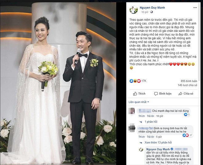 Nam ca sĩ Duy Mạnh lên tiếng bênh vực cặp đôi Cường Đô La - Đàm Thu Trang trước những lời lẽ thiếu thiện chí từ cộng đồng mạng.