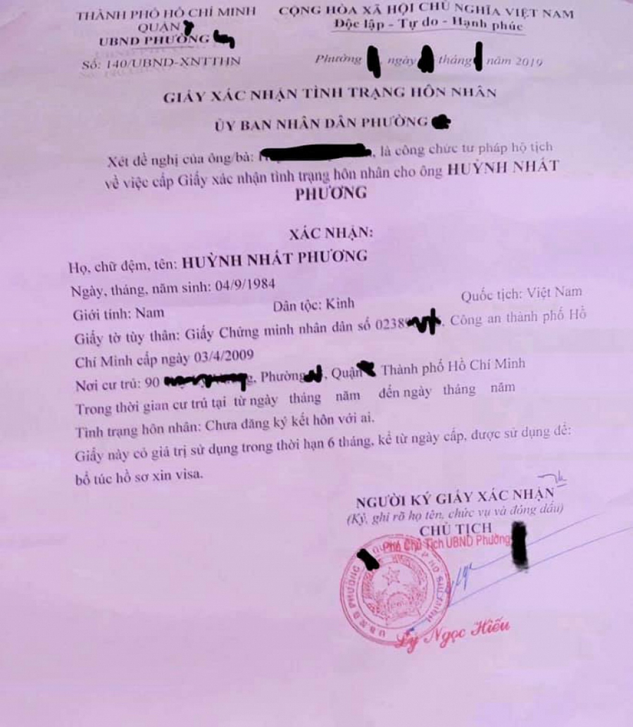Bằng chứng xác nhận chồng cũ Thu Thủy chưa từng đăng ký kết hôn.