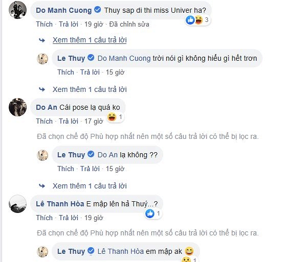 NTK Đỗ Mạnh Cường, Lê Thanh Hòa và ông xã để lại bình luận bên dưới ảnh của người mẫu Lê Thúy.    